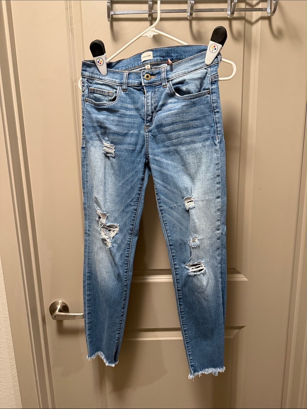 Sneak Peek Light Blue Distressed Ankle Jeans